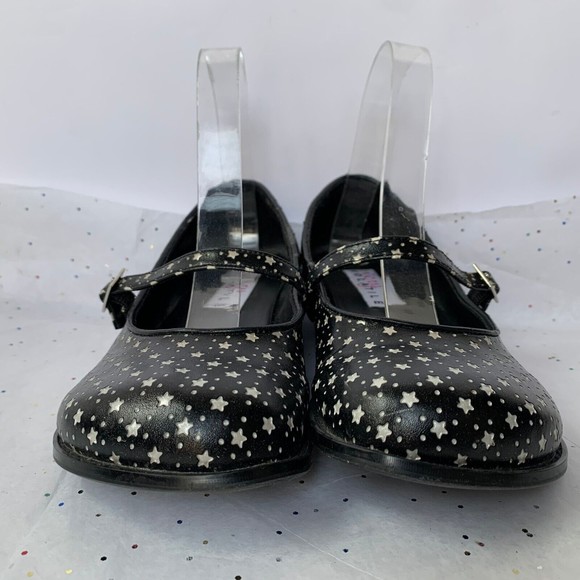 Very Volatile Black  Vegan Leather Chunky Style Star Print Mary Janes  Size 6.5 - Picture 6 of 14